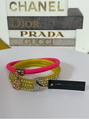 Marc by Marc Jacobs Pink Silicone and Yellow Crystal Multi-Bangle Set